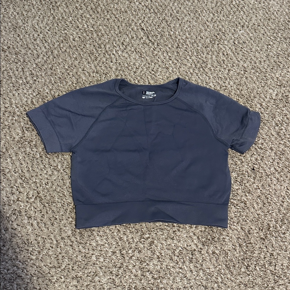 Navy Blue Short Sleeve Active Crop Top